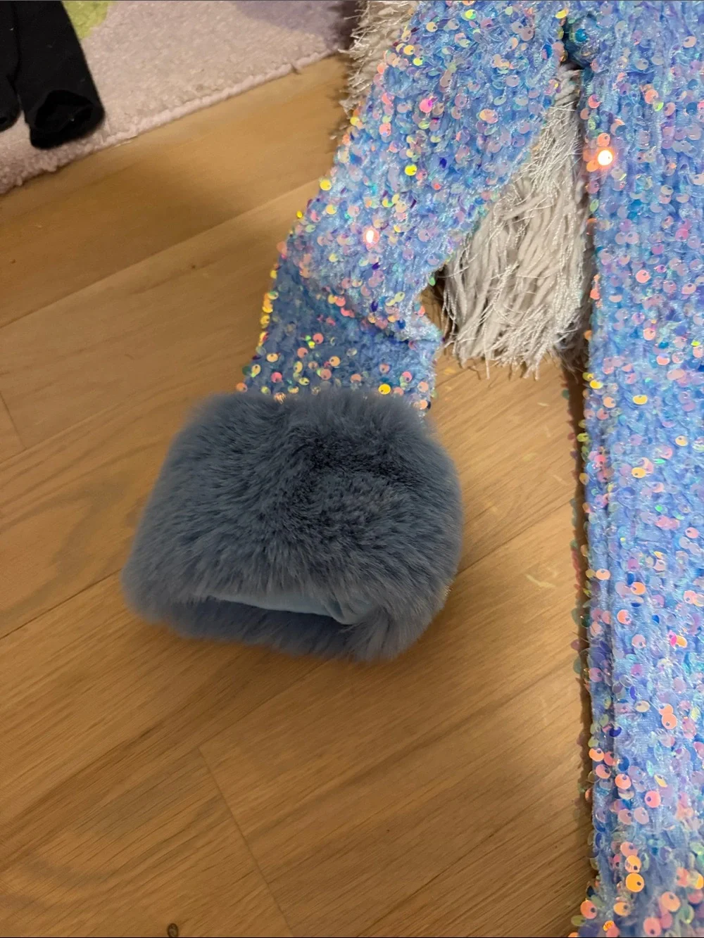 Lola + The Boys Blue Sequin and Faux-Fur Trim Dress